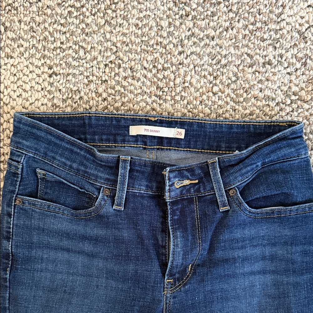 Levi's 711 Dark Blue Distressed Skinny Jeans - Picture 2 of 5